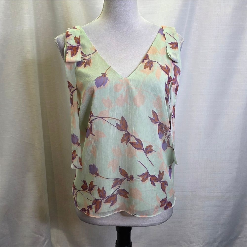 Amanda Uprichard Mint Green Floral Sleeveless Blouse Size Small
